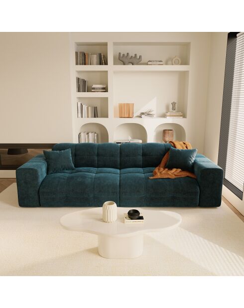 Canapé 4 places Matis Velours bleu paon - 230x92x85 cm