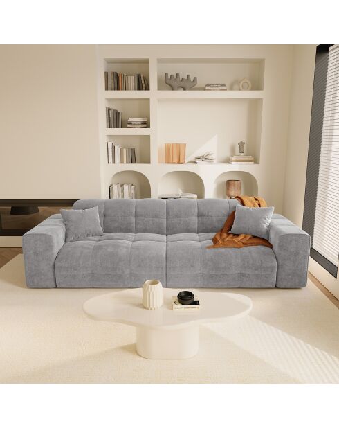Canapé 4 places Matis Velours gris béton - 230x92x85 cm