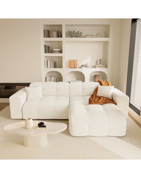 Canapé angle droit Matis Tissu bouclette crème - 230x155x85 cm