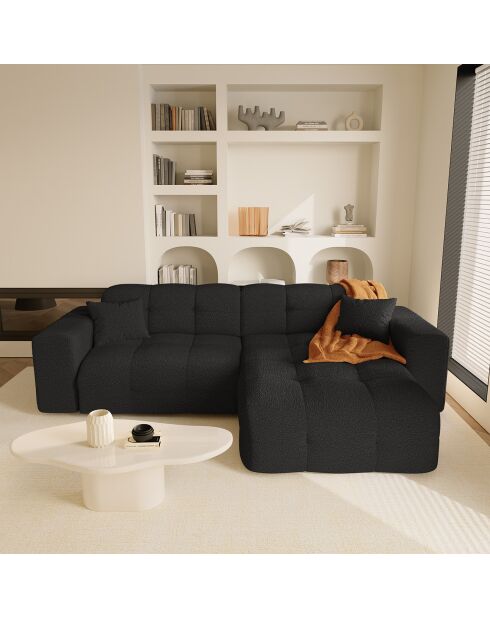 Canapé angle droit Matis Tissu bouclette noir - 230x155x85 cm