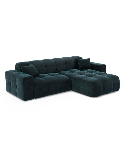 Canapé angle droit Matis Velours bleu paon - 230x155x85 cm
