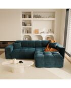 Canapé angle droit Matis Velours bleu paon - 230x155x85 cm