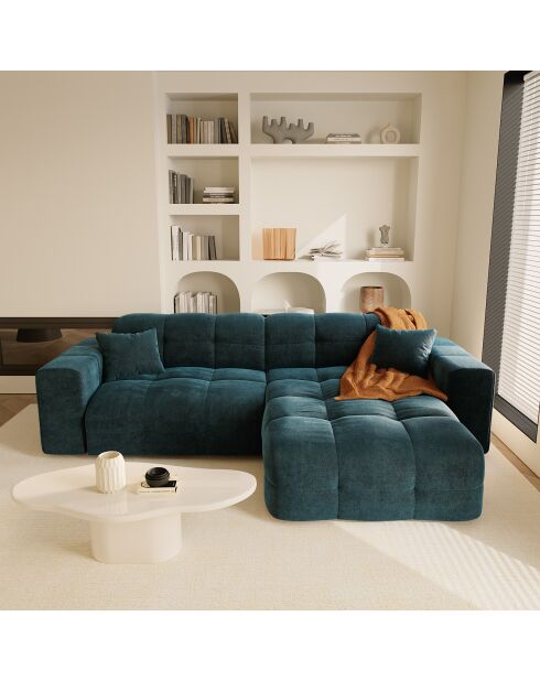 Matis rechtwinkliges Sofa Pfau aus blauem Samt - 230x155x85 cm