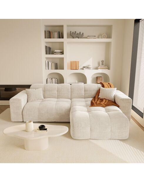 Canapé angle droit Matis Velours crème - 230x155x85 cm