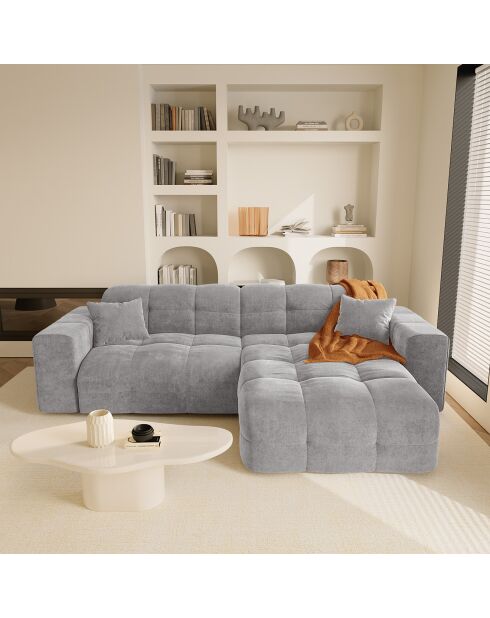 Matis rechtwinkliges Sofa hellgrauer Samt - 230x155x85 cm