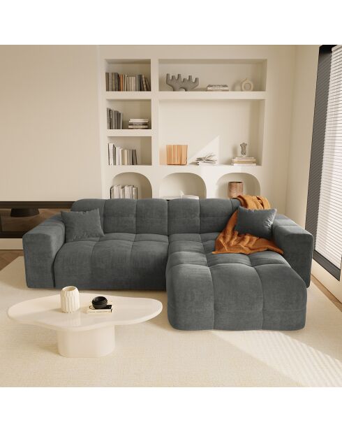 Canapé angle droit Matis Velours gris graphite - 230x155x85 cm