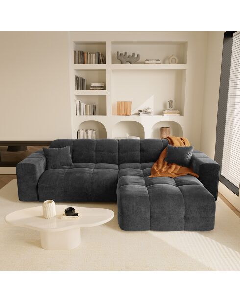 Divano ad angolo retto Matis in velluto nero - 230x155x85 cm