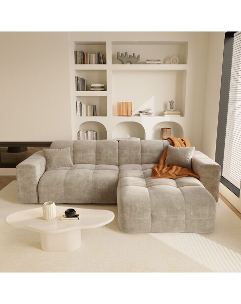 Matis Rechtecksofa aus taupefarbenem Samt - 230x155x85 cm