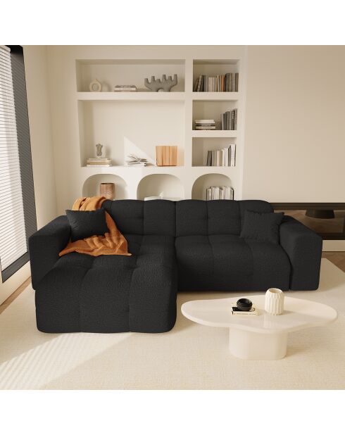 Linkes Ecksofa Matis aus schwarzem Boucle-Stoff - 230x155x85 cm
