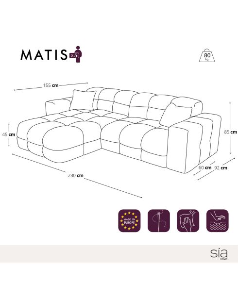 Canapé angle gauche Matis Tissu bouclette noir - 230x155x85 cm