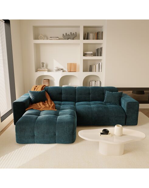 Canapé angle gauche Matis Velours bleu paon - 230x155x85 cm