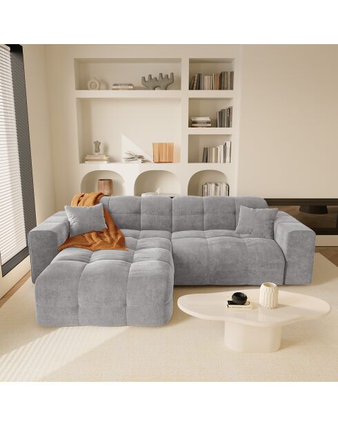 Canapé angle gauche Matis Velours gris clair - 230x155x85 cm