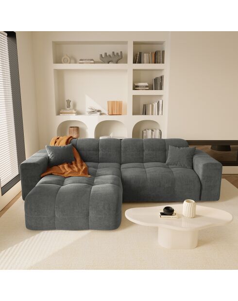 Canapé angle gauche Matis Velours gris graphite - 230x155x85 cm