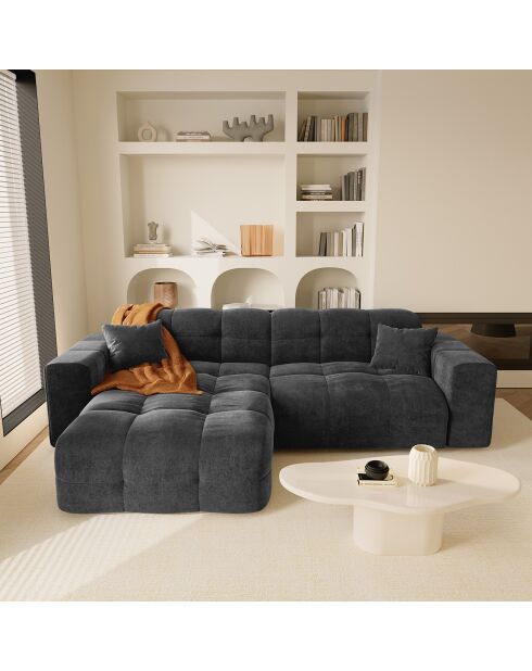 Divano angolare sinistro Matis in velluto nero - 230x155x85 cm