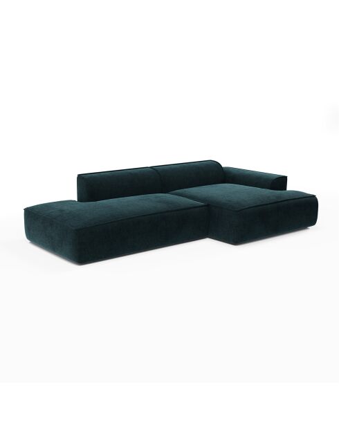 Canapé angle droit 260cm Mia Velours bleu paon  - 260x150x70 cm