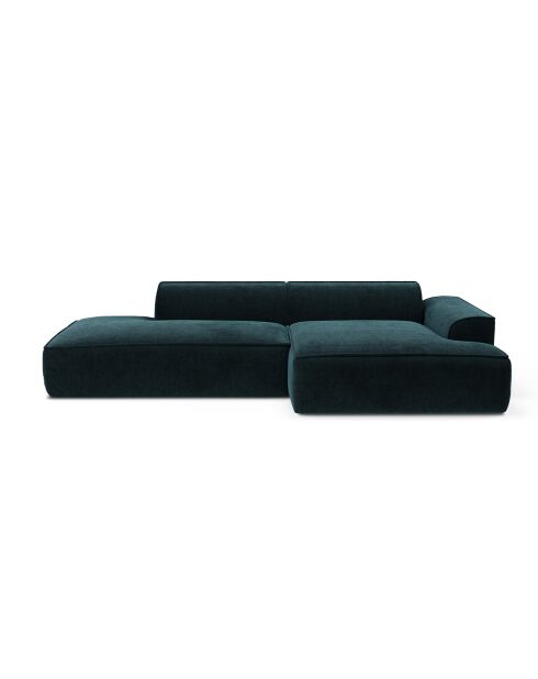 Canapé angle droit 260cm Mia Velours bleu paon  - 260x150x70 cm