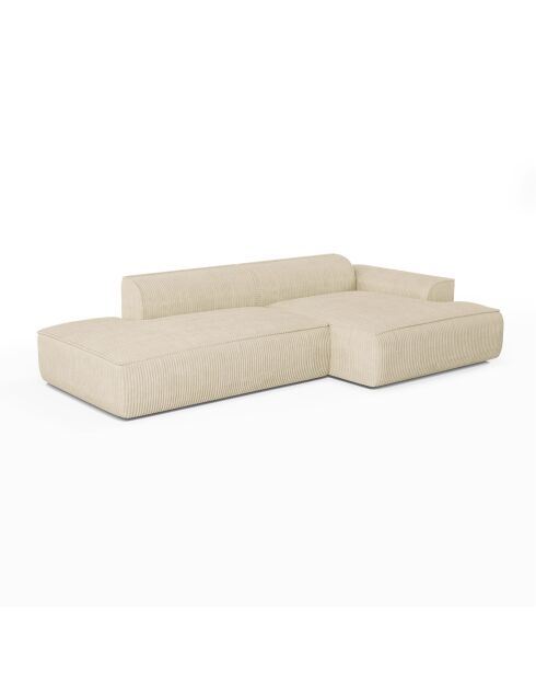 Canapé angle droit 260cm Mia Velours côtelé crème - 260x150x70 cm