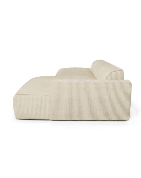 Canapé angle droit 300cm Mia Velours Côtelé crème - 300x155x80 cm