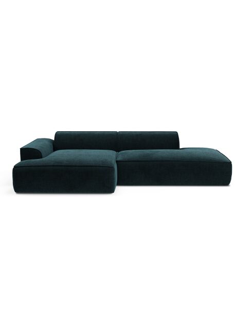 Canapé angle gauche 260cm Mia Velours bleu paon  - 260x150x70 cm