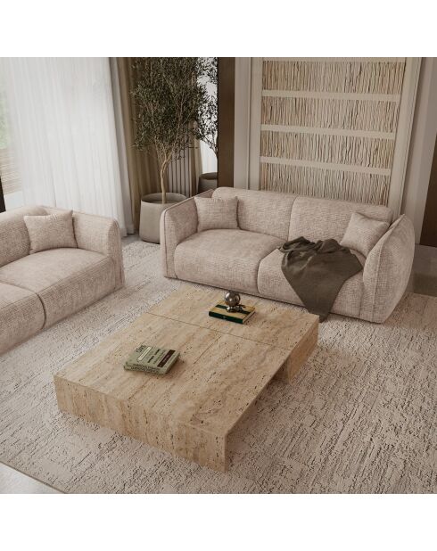 Canapé 3 places Oslo Velours gaufré beige - 206x90x72.5 cm
