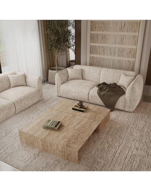 Oslo 3-Sitzer-Sofa aus cremefarbenem, geprägtem Samt — 206 x 90 x 72,5 cm