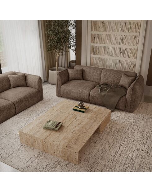 Canapé 3 places Oslo Velours gaufré taupe - 206x90x72.5 cm