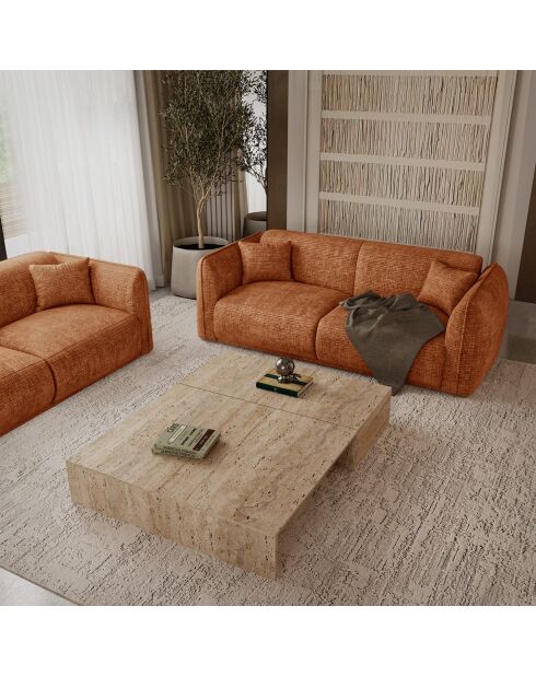 Oslo 3-Sitzer-Sofa aus Terrakotta mit geprägtem Samt — 206 x 90 x 72,5 cm