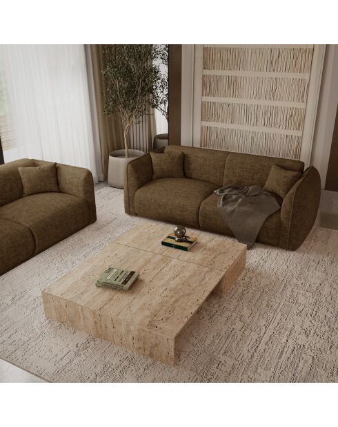 Oslo 3-Sitzer-Sofa Expresso aus braunem strukturiertem Samt - 206 x 90 x 72,5 cm