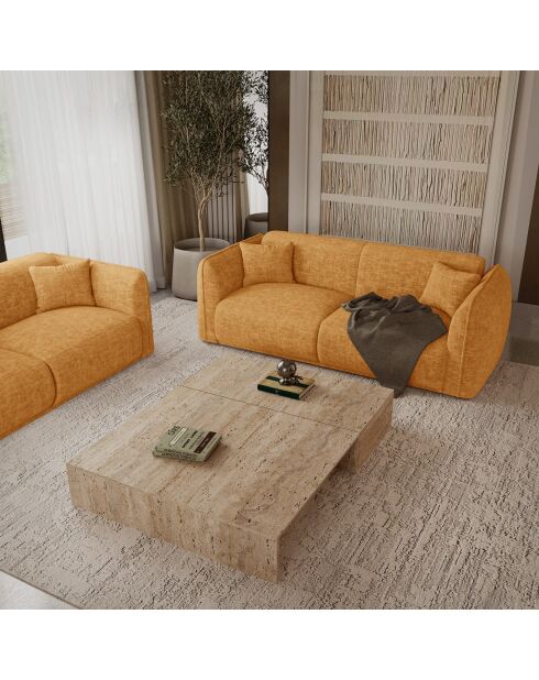 Oslo 3-Sitzer-Sofa Mustard aus strukturiertem Samt — 206 x 90 x 72,5 cm