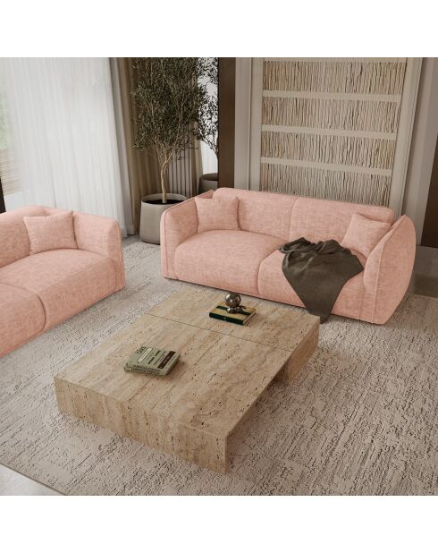 Canapé 3 places Oslo Velours texturé rose vintage - 206x90x72.5 cm