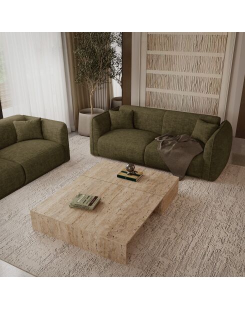 Canapé 3 places Oslo Velours texturé vert vintage - 206x90x72.5 cm
