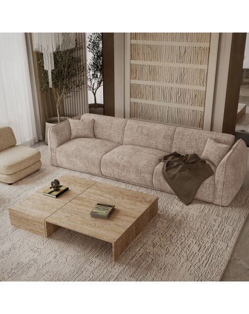Canapé 4 places Oslo Velours gaufré beige - 235x90x72.5 cm