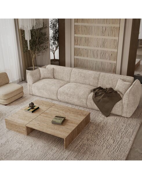Oslo 4-Sitzer-Sofa aus cremefarbenem, geprägtem Samt — 235 x 90 x 72,5 cm