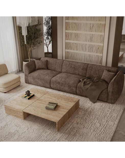 Canapé 4 places Oslo Velours gaufré taupe - 235x90x72.5 cm