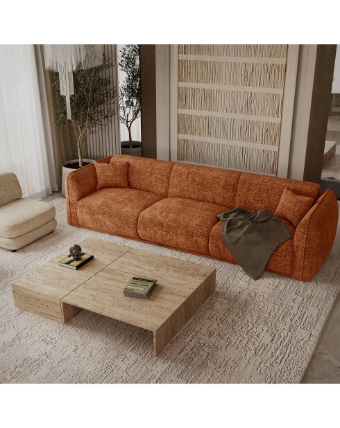 Canapé 4 places Oslo Velours gaufré terracotta - 235x90x72.5 cm