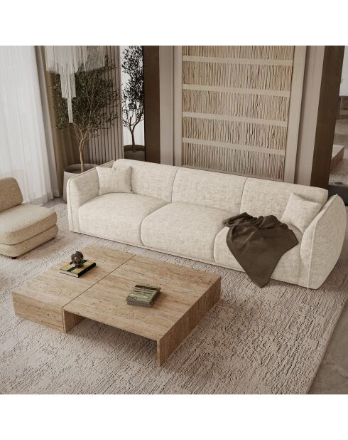 Oslo 4-Sitzer-Sofa aus beigefarbenem strukturiertem Samt - 235 x 90 x 72,5 cm