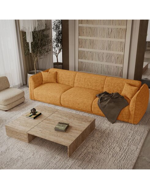 Oslo 4-Sitzer-Sofa Mustard aus strukturiertem Samt - 235 x 90 x 72,5 cm
