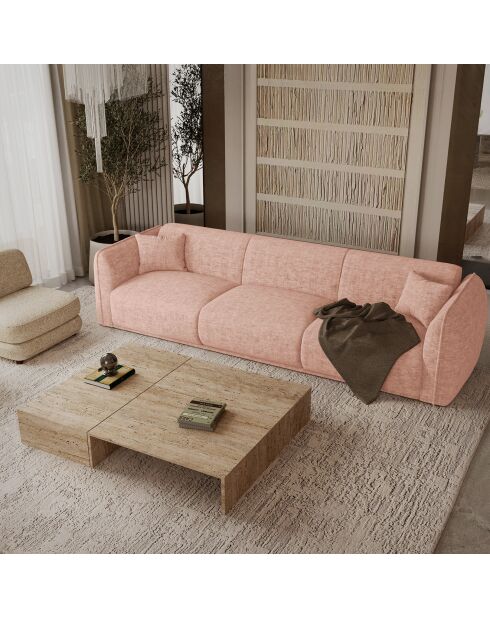 Canapé 4 places Oslo Velours texturé rose vintage - 235x90x72.5 cm