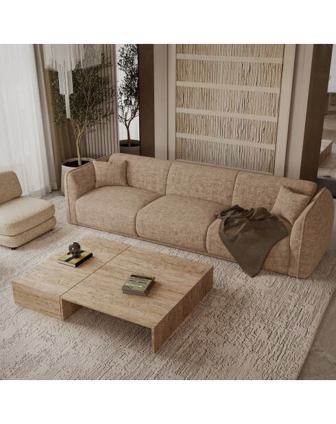 Canapé 4 places Oslo Velours texturé taupe - 235x90x72.5 cm
