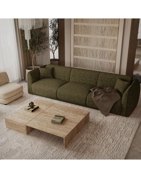 Canapé 4 places Oslo Velours texturé vert vintage - 235x90x72.5 cm