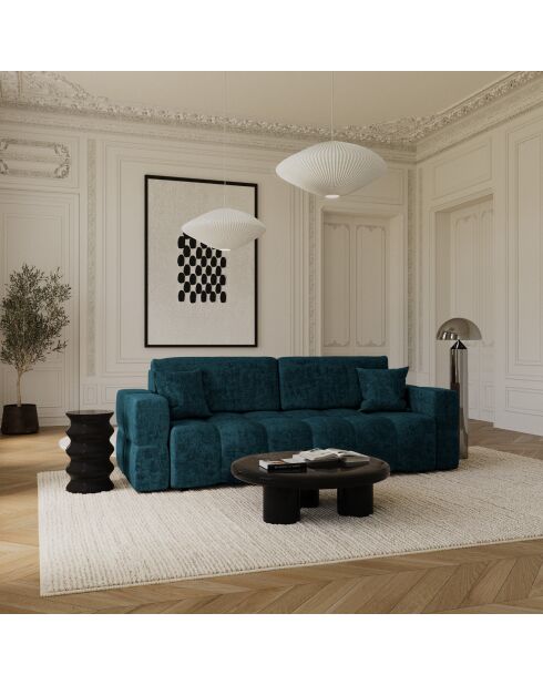 Canapé convertible express 140cm Rafael Velours bleu paon - 205x102x85 cm