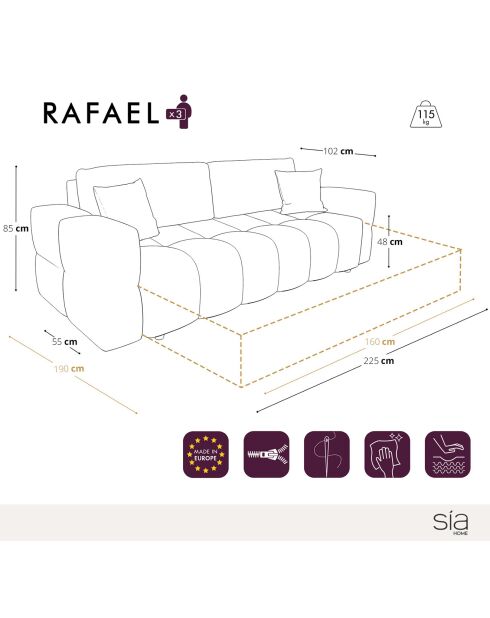 Canapé convertible express 160cm Rafael Velours taupe - 225x102x85 cm