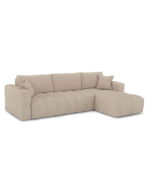 Canapé angle droit convertible express matelas Dunlopillo 140cm Rafael Tissu bouclette beige - 286x165x80 cm