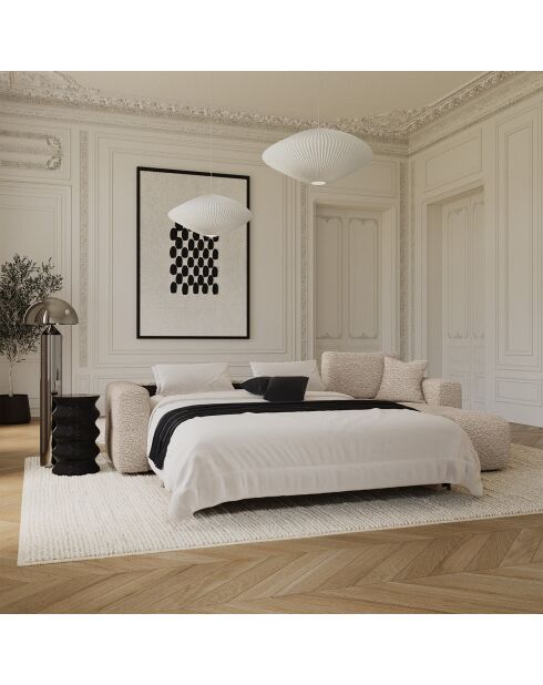 Canapé angle droit convertible express matelas Dunlopillo 140cm Rafael Tissu bouclette beige - 286x165x80 cm