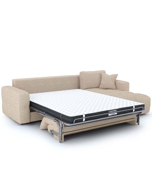 Canapé angle droit convertible express matelas Dunlopillo 140cm Rafael Tissu bouclette beige - 286x165x80 cm