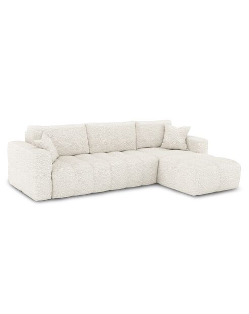 Canapé angle droit convertible express matelas Dunlopillo 140cm Rafael Tissu bouclette crème - 286x165x80 cm