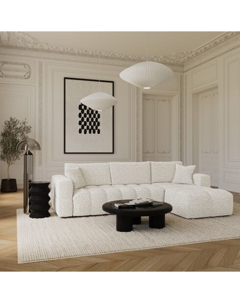Canapé angle droit convertible express matelas Dunlopillo 140cm Rafael Tissu bouclette crème - 286x165x80 cm