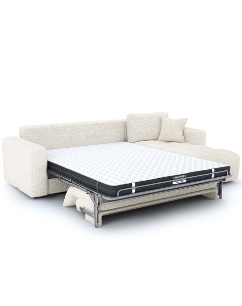 Canapé angle droit convertible express matelas Dunlopillo 140cm Rafael Tissu bouclette crème - 286x165x80 cm