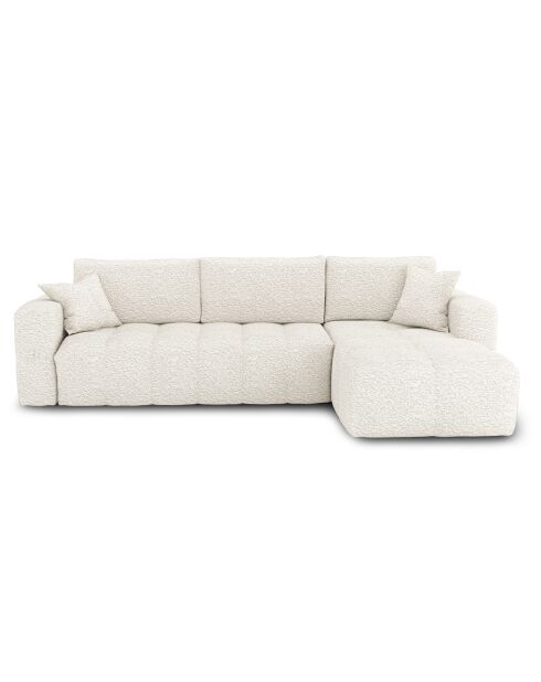 Canapé angle droit convertible express matelas Dunlopillo 140cm Rafael Tissu bouclette crème - 286x165x80 cm