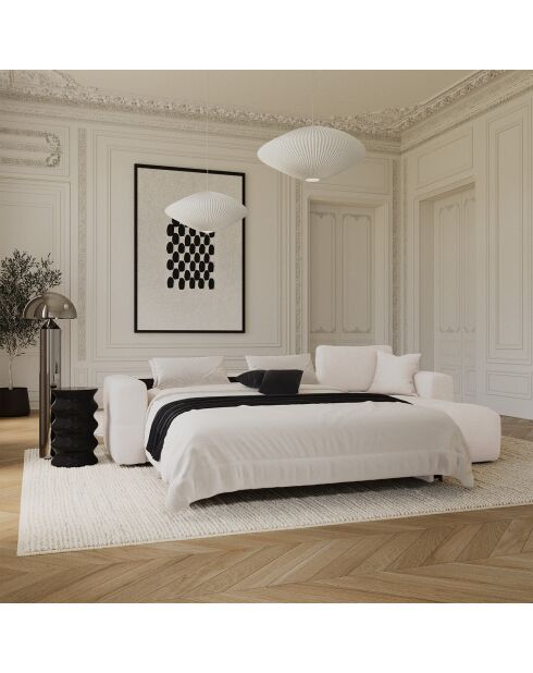 Canapé angle droit convertible express matelas Dunlopillo 140cm Rafael Tissu tramé crème - 286x165x80 cm